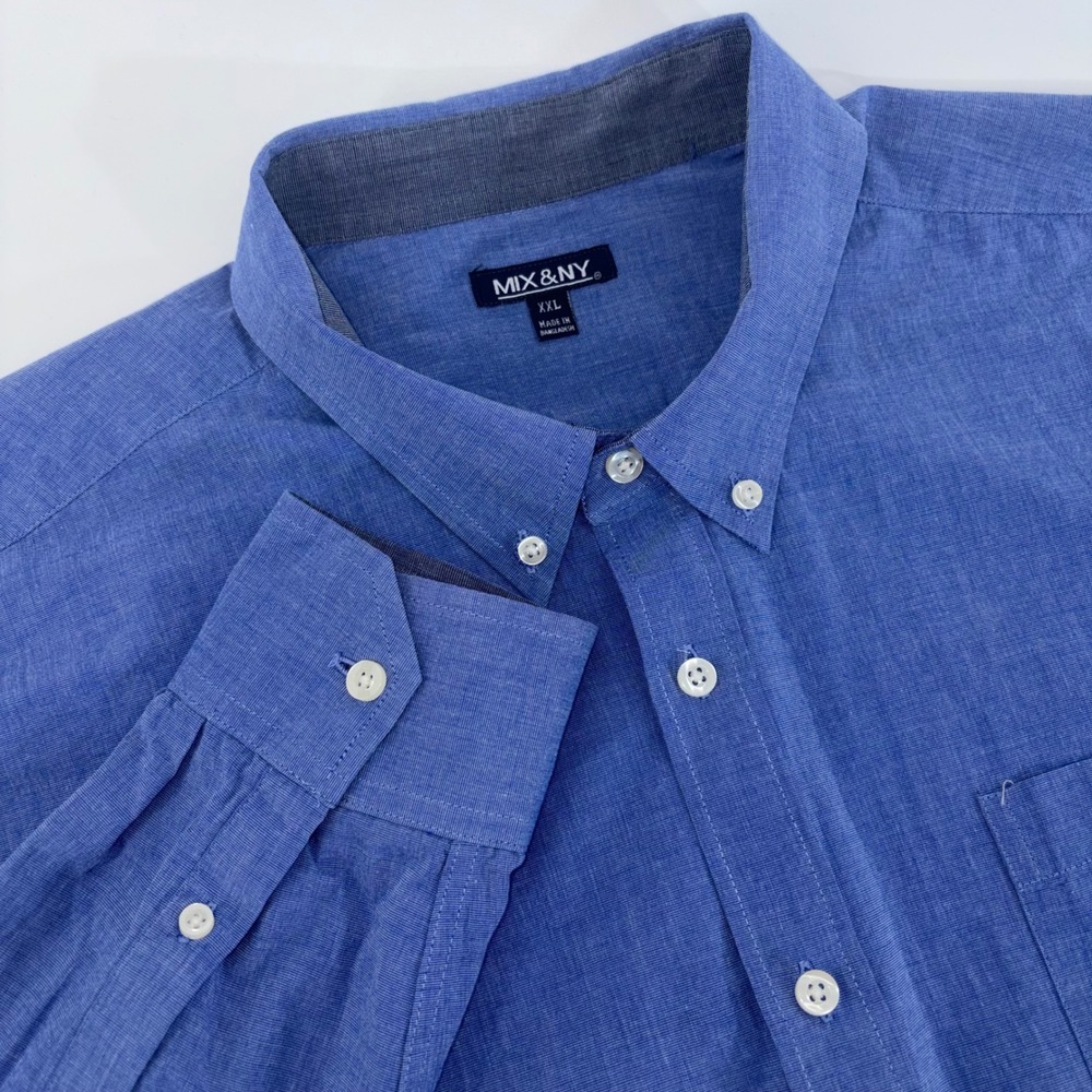 Mix & NY Mens XXL Blue Long Sleeve Button Down Cotton Shirt Chambray Style XXL